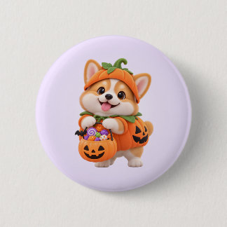 Söt Halloween-knapp med pumpa-corgi Knapp