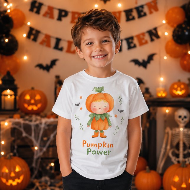 Söt Halloween-kostym för barn med pumpakraft T Shirt (Skapare uppladdad)