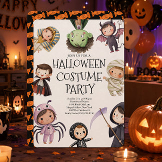 Söt Halloween-kostymfest för barn Inbjudningar