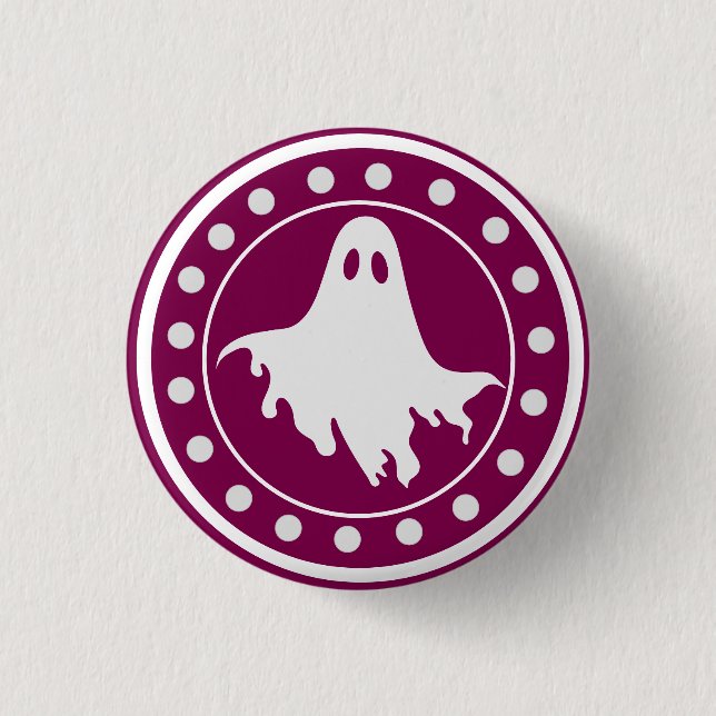 Söt Halloween kuslig spöke Orange & Vit Knapp (Framsida)