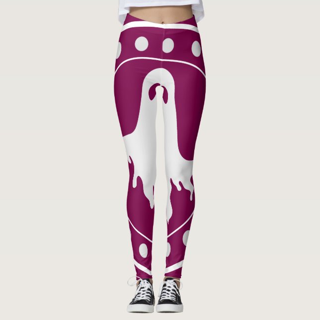 Söt Halloween kuslig spöke Orange & Vit Leggings (Framsida)