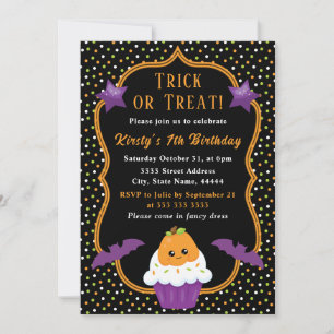 Söt Halloween-locksamhälles-cupcake-födelsedag Inbjudningar