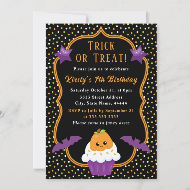 Söt Halloween-locksamhälles-cupcake-födelsedag Inbjudningar (Framsida)
