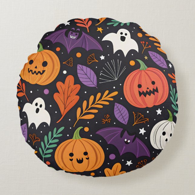 Söt Halloween magisk mönster Rund Kudde (Framsidan)