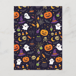 Söt Halloween Magisk Natt Mönster Spöke Häxa Katt Vykort