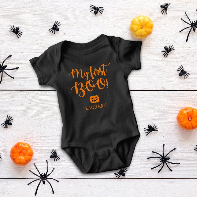 Söt Halloween Min Första Boo Pumpa Namn T Shirt (Cute Halloween My First Boo Pumpkin Name Baby Bodysuit)