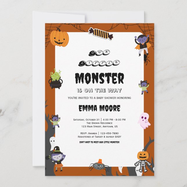 Söt Halloween-monstergrej för baby shower Inbjudningar (Framsida)