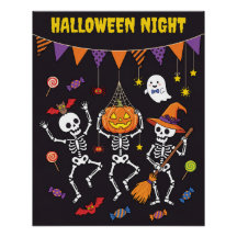 Söt Halloween-natt Dansande Skelett Affisch