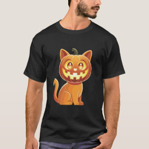 Söt Halloween Orange Katt Jack-O-Lantern Pumpa G T Shirt