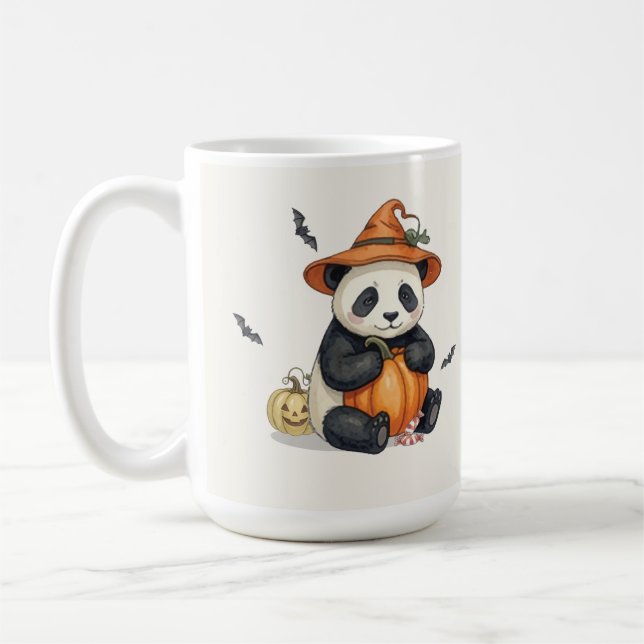 Söt Halloween Panda Pumpa Kaffe Mugg (Vänster)