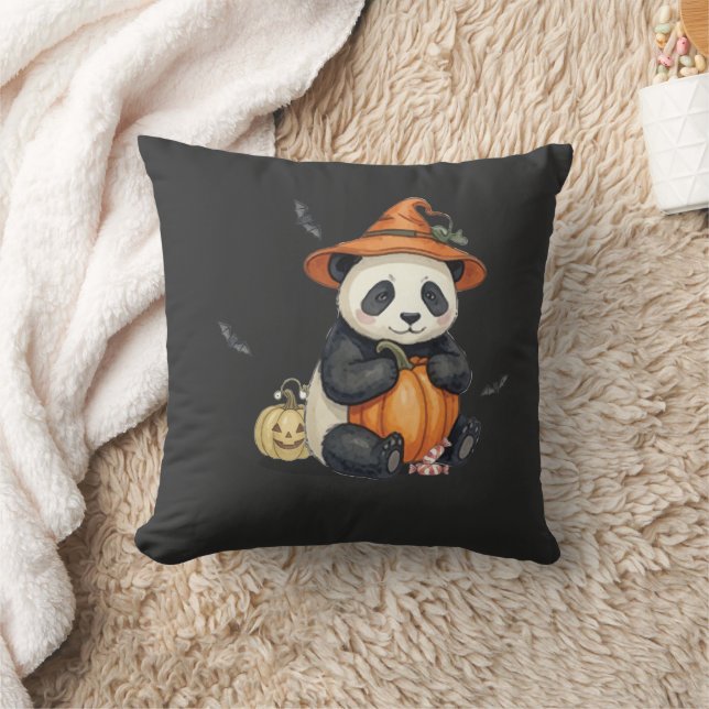 Söt Halloween Panda Pumpa Kastkudde Kudde (Filt)
