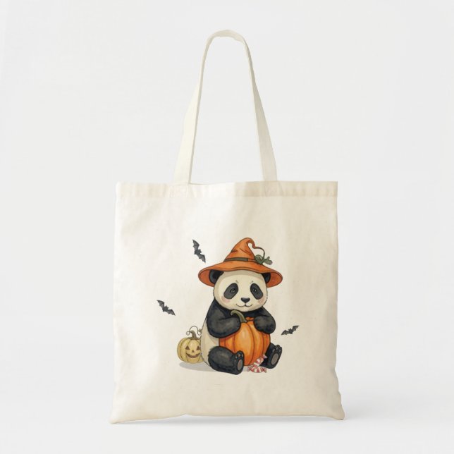 Söt Halloween Panda Pumpa Toteväska Tygkasse (Framsidan)