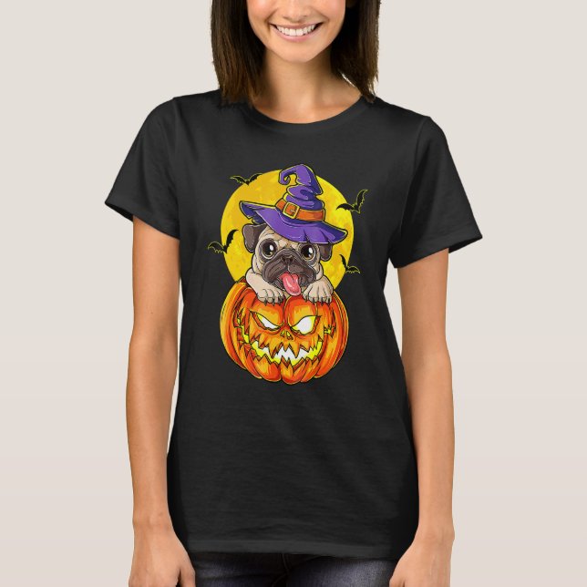 Söt Halloween Pug Hund Häxhatt Pumpa För Barn  T Shirt (Framsida)