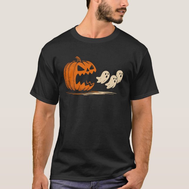 Söt Halloween-pumpa äter spöken Rolig spelare T Shirt (Framsida)