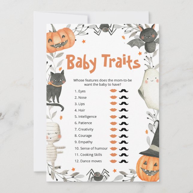 Söt Halloween-pumpa Bebis-egenskaper Duschspel Inbjudningar (Framsida)