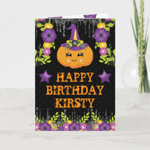 Söt Halloween-pumpa Blommig Glad födelsedag Kort
