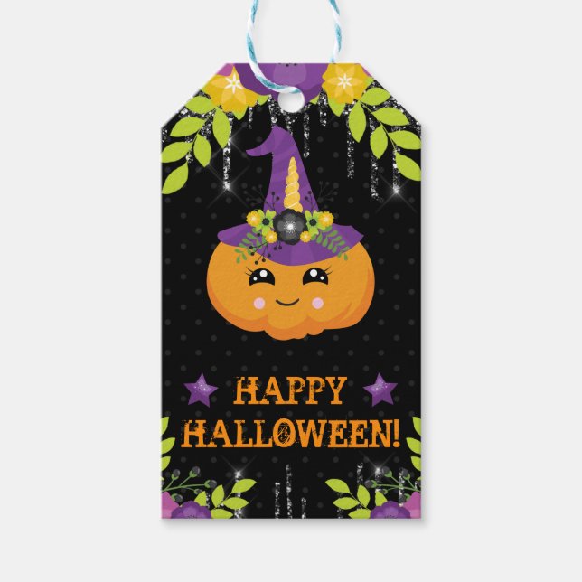 Söt Halloween-pumpa Blommig Presentetikett (Framsidan)