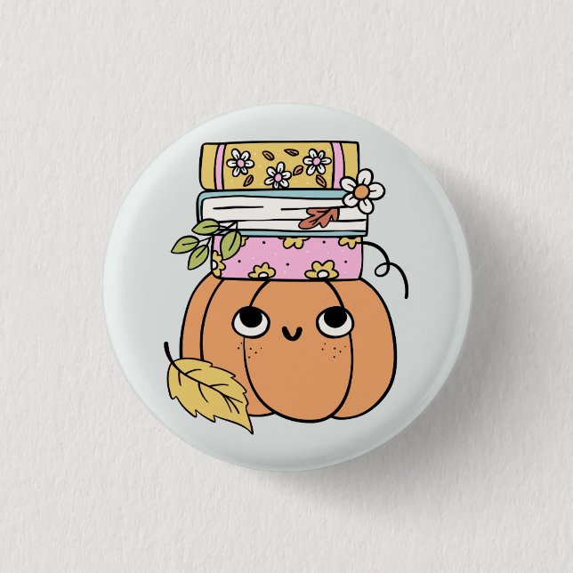 Söt Halloween-pumpa bokälskare Knapp (Framsida)