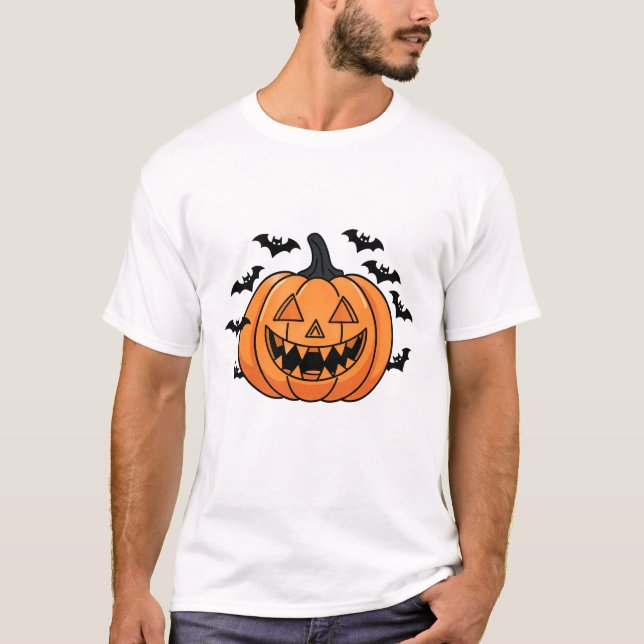 Söt Halloween-pumpa & fladdermöss  T Shirt (Framsida)