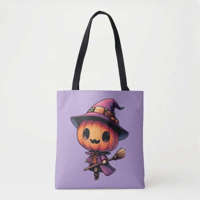 Söt Halloween-pumpa häxa Tygkasse (Framsida)
