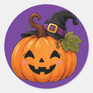 Söt Halloween-pumpa häxhatt dekal Runt Klistermärke
