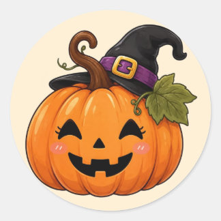 Söt Halloween-pumpa häxhatt dekal Runt Klistermärke