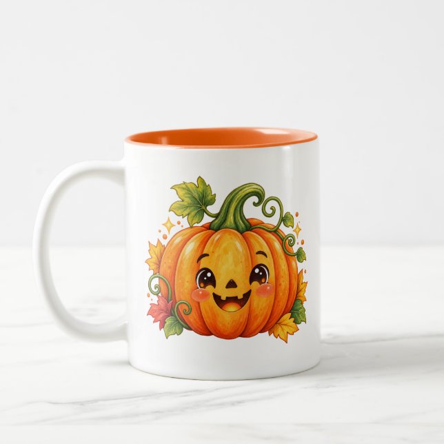 Söt Halloween-pumpa kaffemugg | Whimsical höst (Vänster)