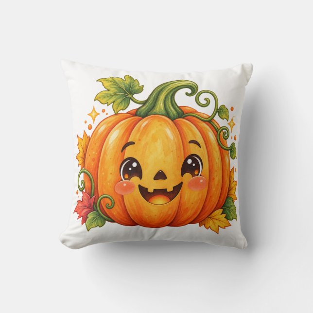 Söt Halloween-pumpa kastkudde | Whimsical Fa Kudde (Framsida)