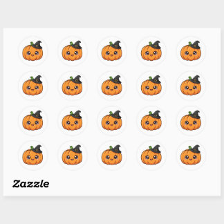 Söt Halloween-pumpa med häxhatt - Kawaii Aut Runt Klistermärke