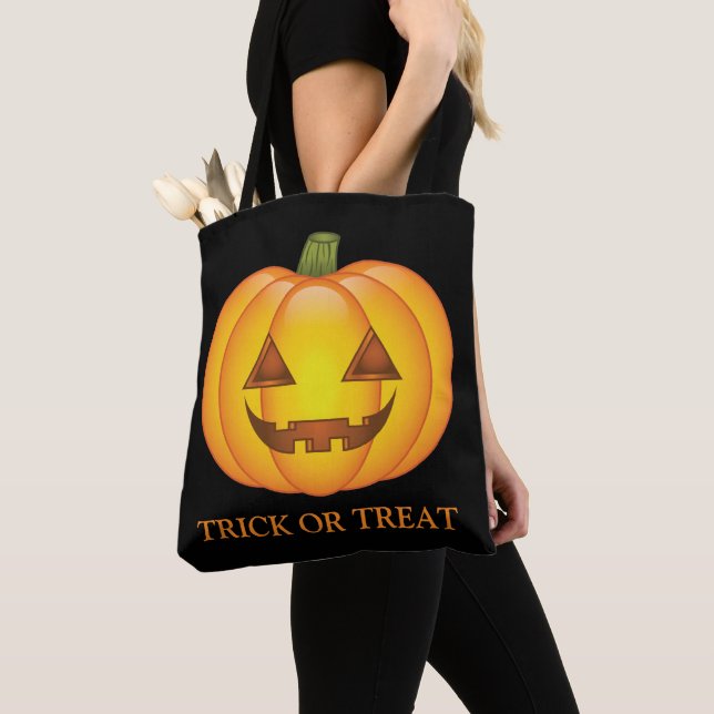 Söt Halloween-pumpa med texten Trick Or Treat Tygkasse (Närbild)
