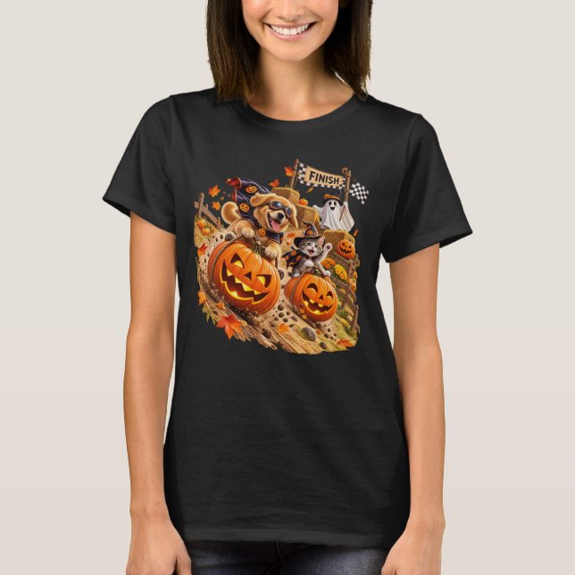 Söt Halloween Pumpa Ras Hund Katt  T Shirt (Framsida)