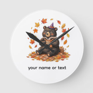 Söt Halloween Pumpa Spice Björn Mysig Höst T-Shirt Rund Klocka