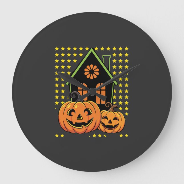 Söt Halloween-pumpa Spökhus Stjärna Stor Klocka (Framsida)