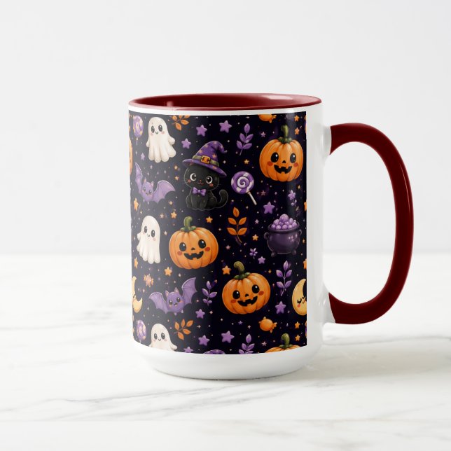 Söt Halloween-pumpa Spökis Katt Fladdermus Mönster Mugg (Höger)