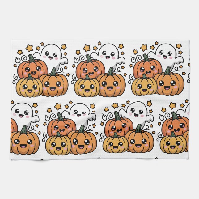 Söt Halloween-pumpamuster köksduk Kökshandduk (Horisontell)