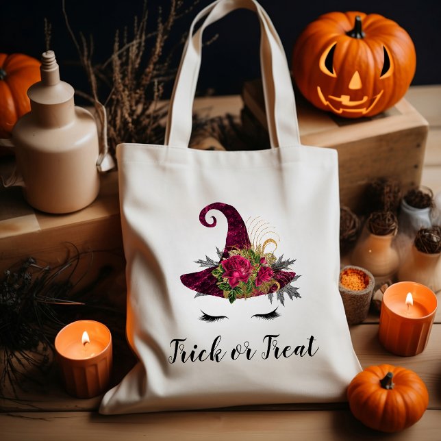 Söt Halloween röd häxhatt Bus eller godis Tygkasse (Skapare uppladdad)