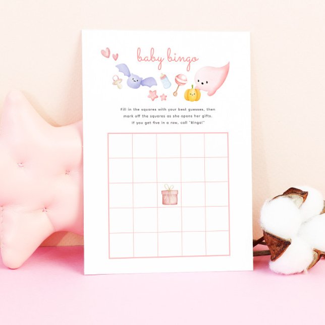 Söt Halloween Rosa Spöke Bebis Baby Shower Bingo S (pink baby shower bingo game with cute ghost and halloween illustrations)