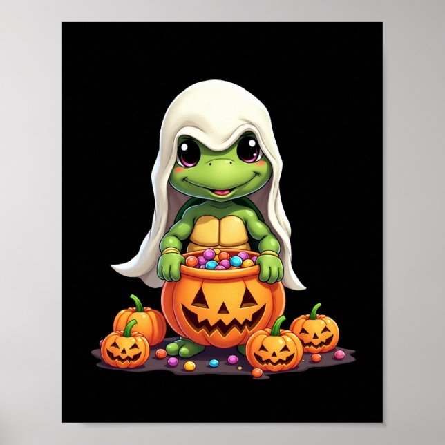 Söt Halloween Sköldpadda Spöke med Godis (1) Poster (Framsidan)