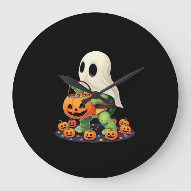 Söt Halloween Sköldpadda Spöke med Godis (2) Stor Klocka (Framsida)