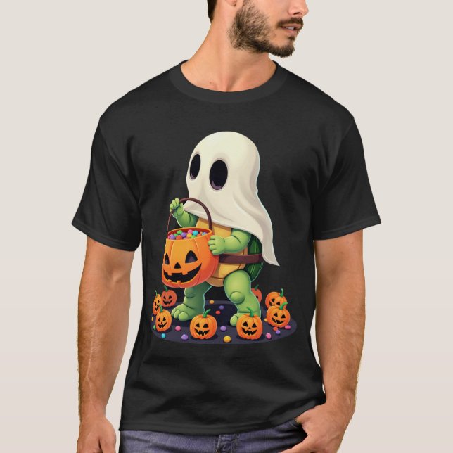 Söt Halloween-sköldpadda spöke med godis (2) T Shirt (Framsida)