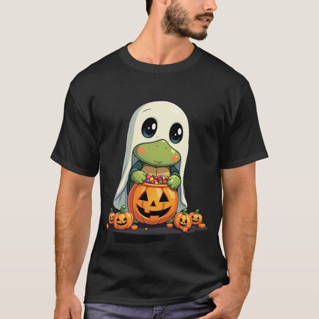 Söt Halloween Sköldpadda Spöke med Godis (5) T Shirt (Framsida)