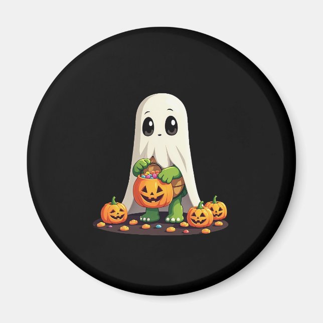 Söt Halloween Sköldpadda Spöke med Godis (6) Magnet (Framsidan)
