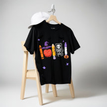 Söt Halloween Skolmaterial T-shirt Pumpa Skelett