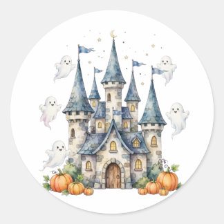 Söt Halloween-slott Spöken Pumpa Barn Runt Klistermärke