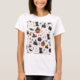 Söt Halloween-sömlös mönster med svarta katter T Shirt