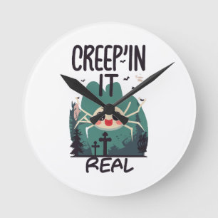 Söt Halloween Spindel Puns Rund Klocka