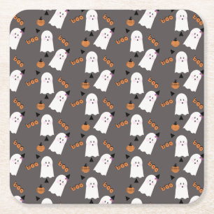 Söt Halloween-spök Ghoul Orange Grå Konfetti   Underlägg Papper Kvadrat