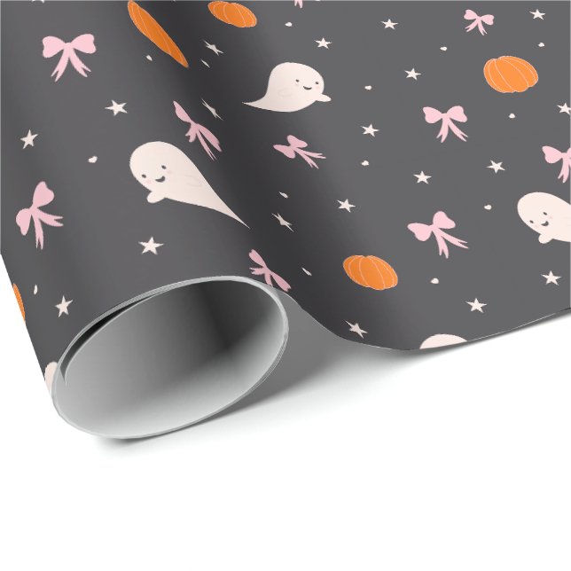 Söt Halloween-spök-mönster Svart Presentpapper (Rullad Hörn)