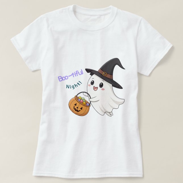 Söt Halloween-spök-T-shirt för kvinnor T Shirt (Design framsida)