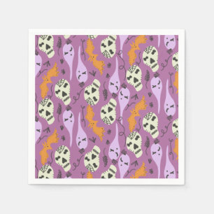 Söt halloween-spökbattskraniell doodle-mönster pappersservett